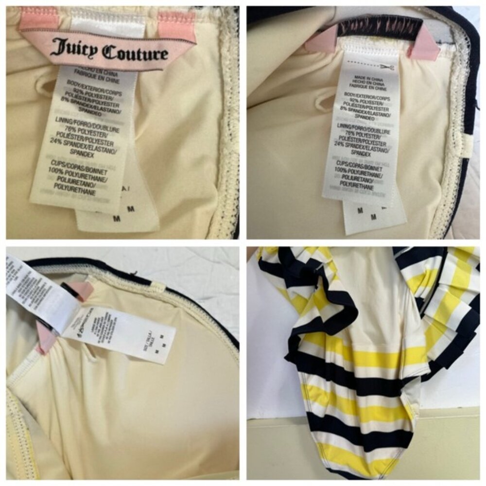 Juicy Couture Pleated Skirt Striped Nautical Swimsuit One Piece Pin Up Retro M - Picture 10 of 16